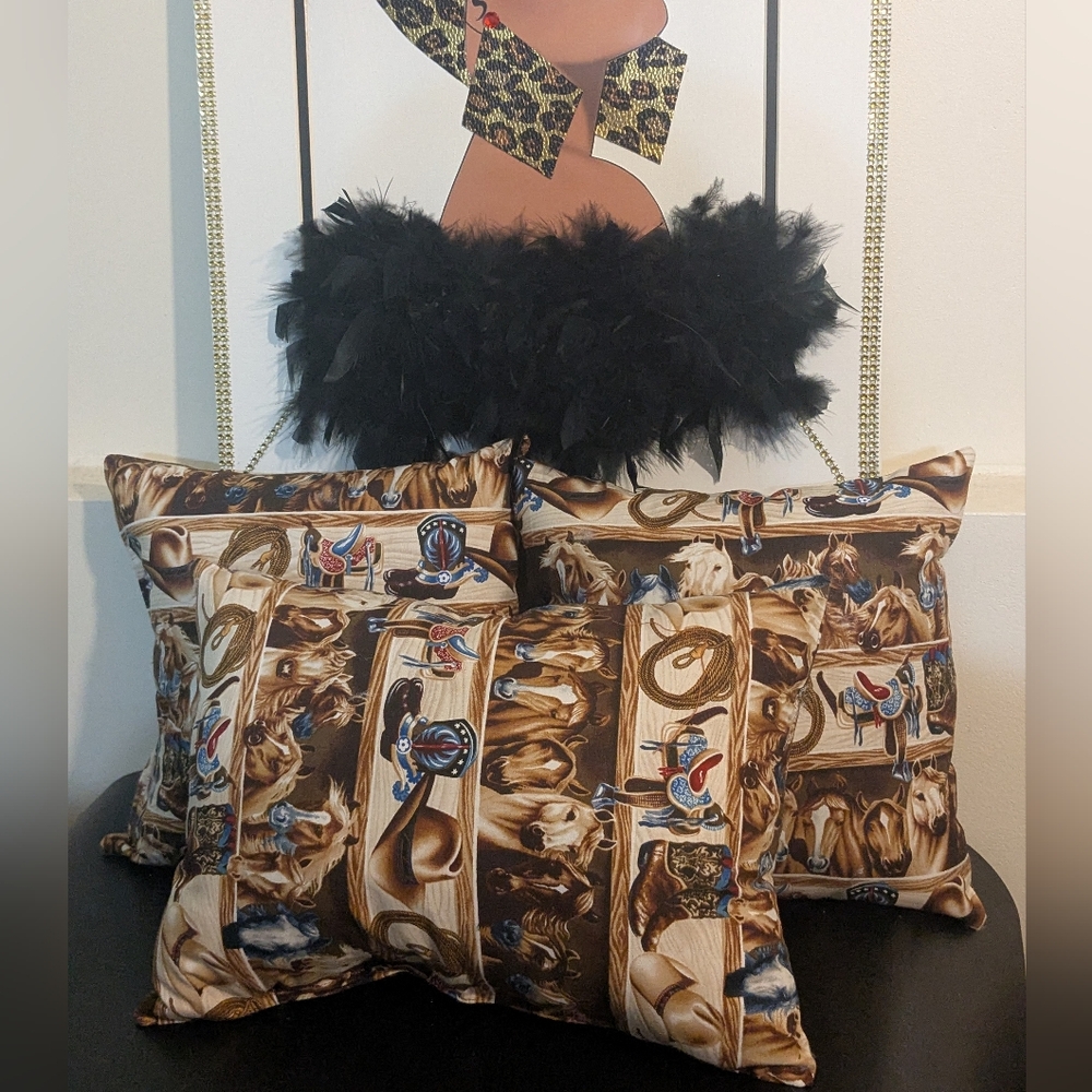 Purse Pillows SET of Three Handmade Horse Ranch 🐴🐎🐴🐎🐴🐎 Decorative Design